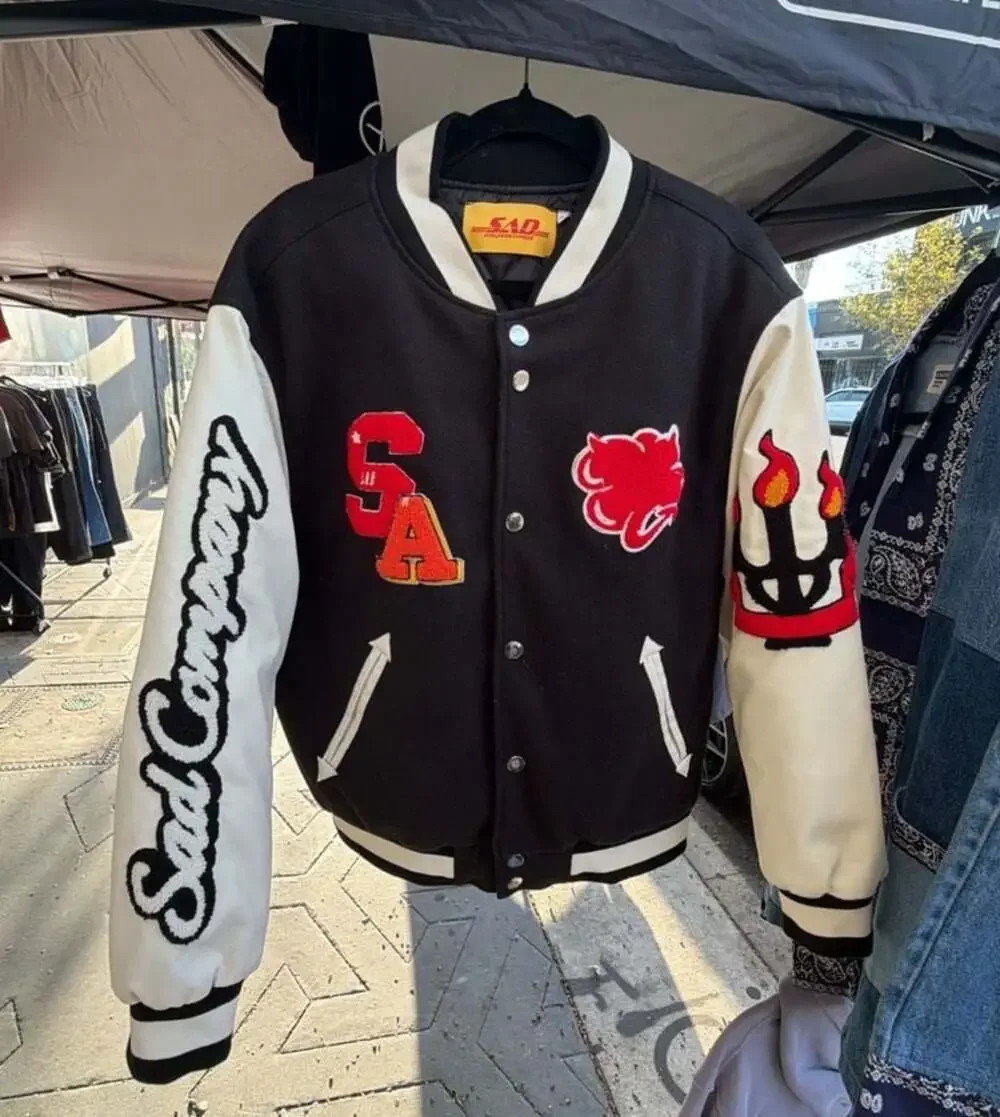 Salute Academy Flame Devil Varsity Jacket Black/Ivory Size M